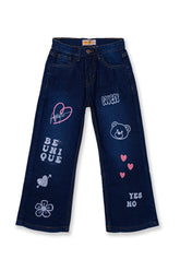 Girls wide Leg printed denim pant